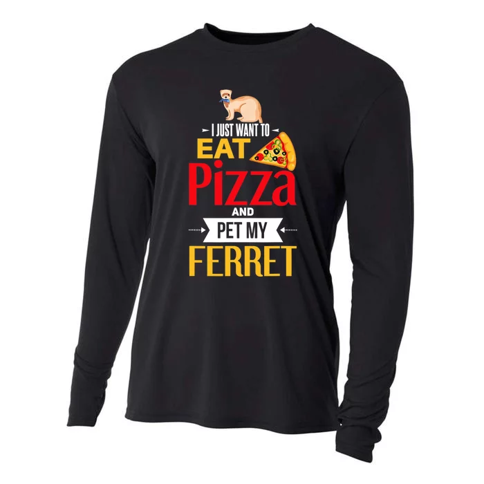 Ferret Funny Pizza Lover Pet Ferret Joke Ferret Lover Cooling Performance Long Sleeve Crew