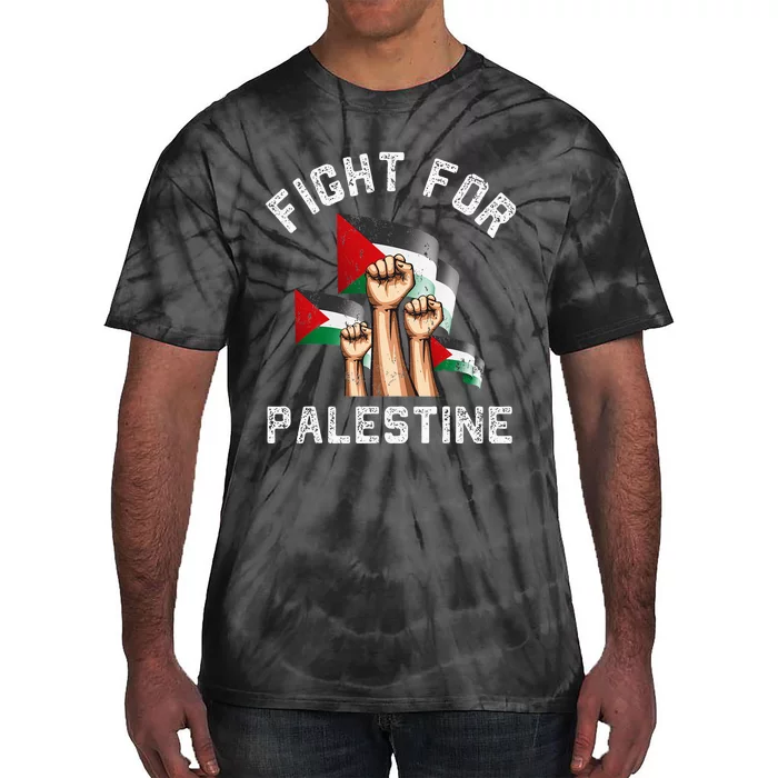 Fight For Palestine Gaza Flag Arabic Freedom Distressed Tie-Dye T-Shirt