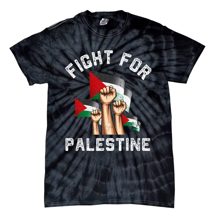 Fight For Palestine Gaza Flag Arabic Freedom Distressed Tie-Dye T-Shirt