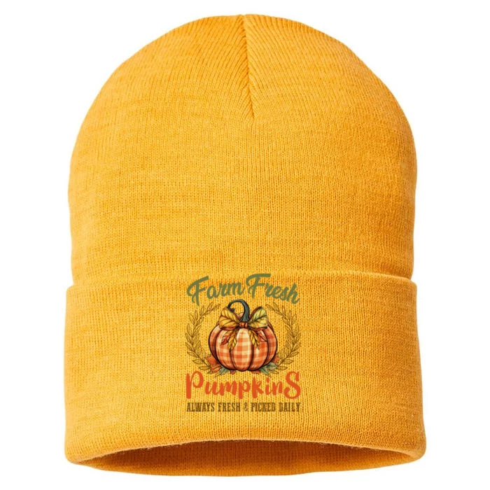 Farm Fresh Pumpkins Fun Autumn Halloween Thanksgiving Fall Sustainable Knit Beanie