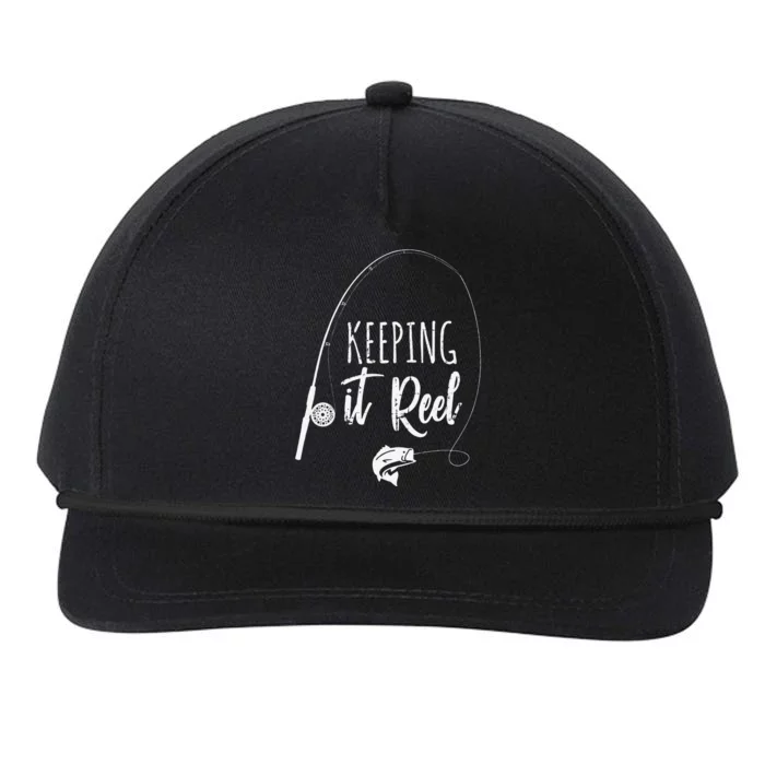 Funny Fishing Pole Keeping It Reel Joke Gift Snapback Five-Panel Rope Hat