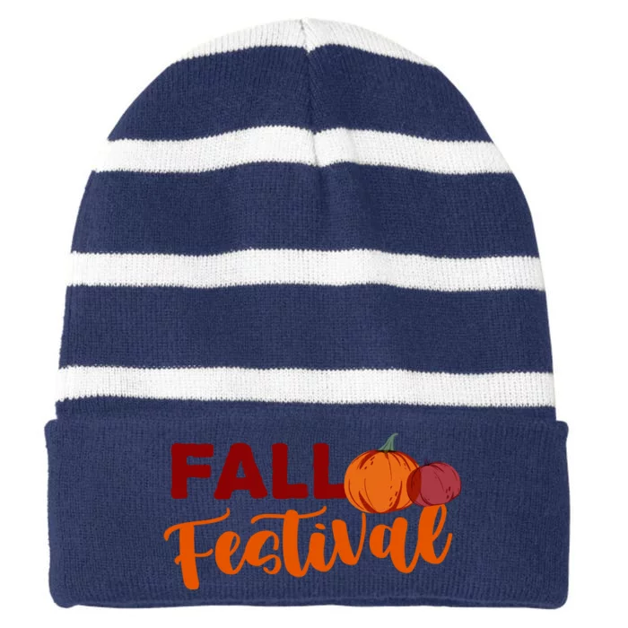 Fall Festival Pumpkin Halloween Striped Beanie with Solid Band