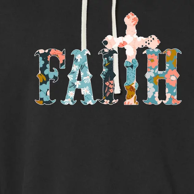 Floral Flower Print Faith Garment-Dyed Fleece Hoodie