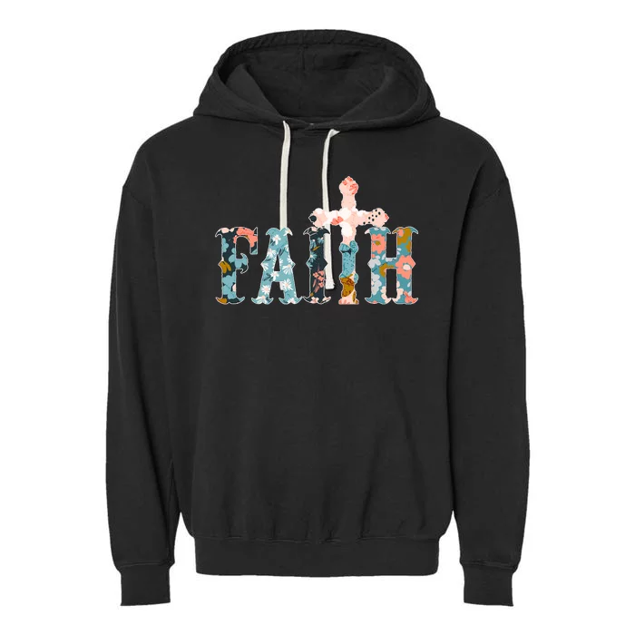 Floral Flower Print Faith Garment-Dyed Fleece Hoodie