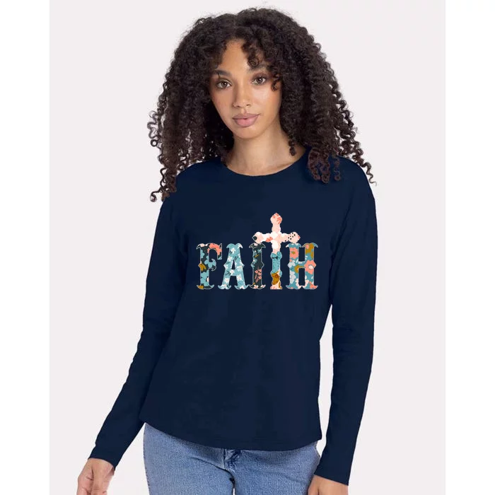 Floral Flower Print Faith Womens Cotton Relaxed Long Sleeve T-Shirt