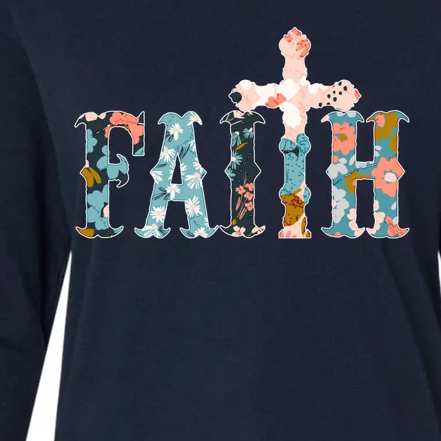 Floral Flower Print Faith Womens Cotton Relaxed Long Sleeve T-Shirt