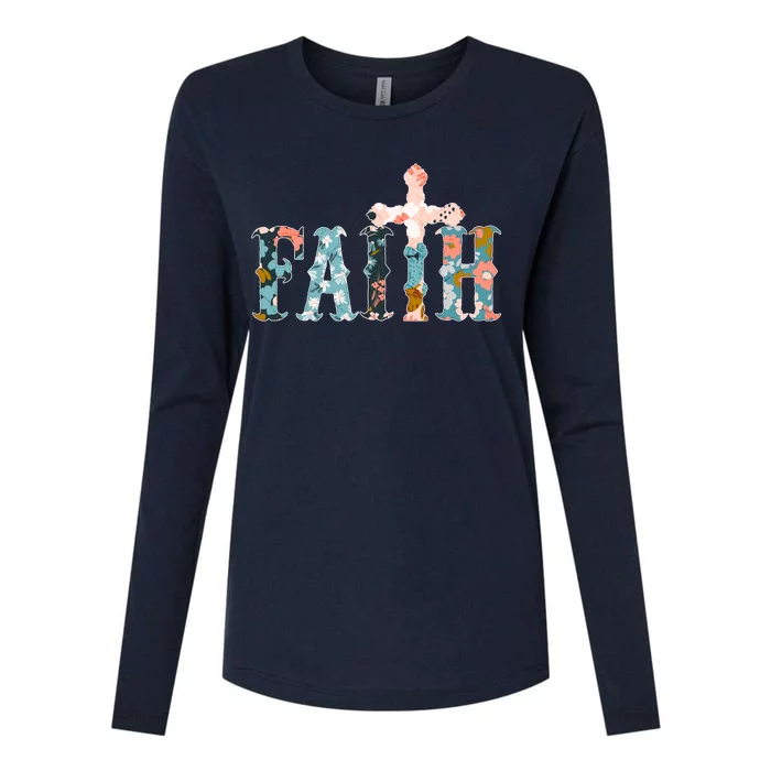 Floral Flower Print Faith Womens Cotton Relaxed Long Sleeve T-Shirt