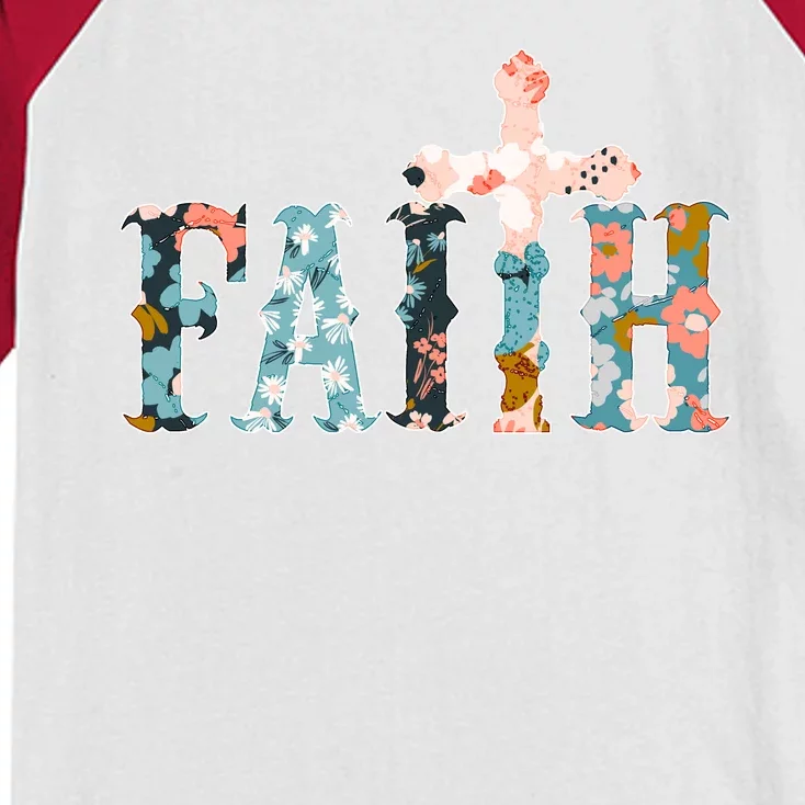 Floral Flower Print Faith Kids Colorblock Raglan Jersey