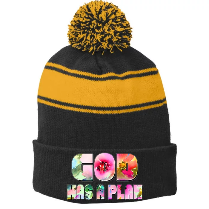 Floral Flower Print God Has A Plan Stripe Pom Pom Beanie