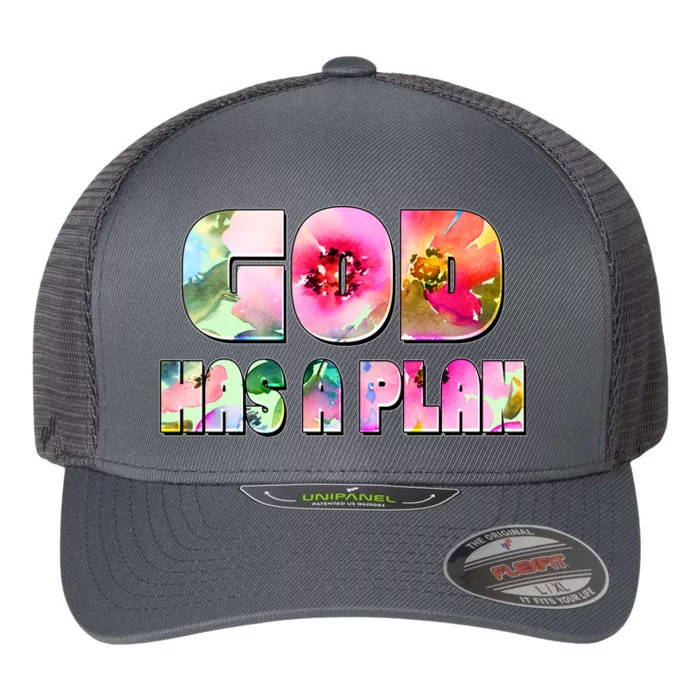 Floral Flower Print God Has A Plan Flexfit Unipanel Trucker Cap