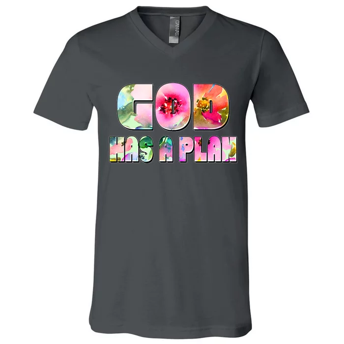 Floral Flower Print God Has A Plan V-Neck T-Shirt