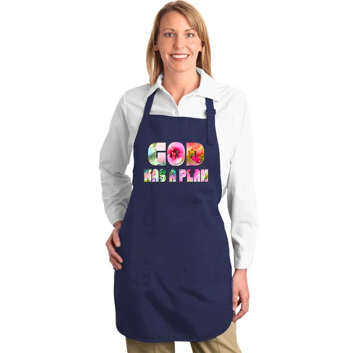 Floral Flower Print God Has A Plan Full-Length Apron With Pocket