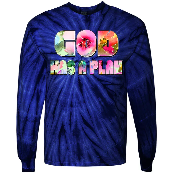 Floral Flower Print God Has A Plan Tie-Dye Long Sleeve Shirt