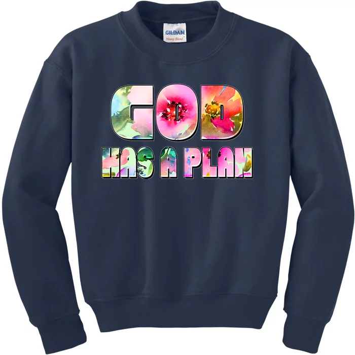 Floral Flower Print God Has A Plan Kids Sweatshirt