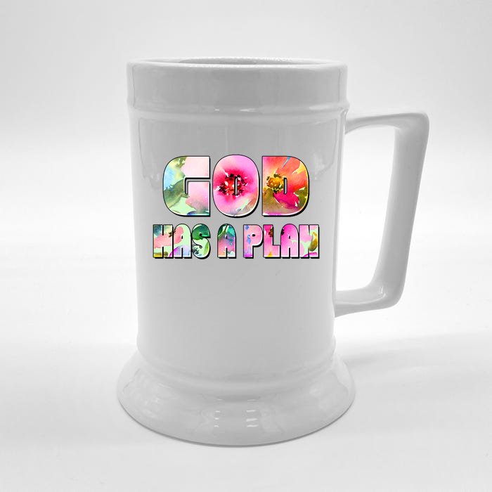 Floral Flower Print God Has A Plan Front & Back Beer Stein