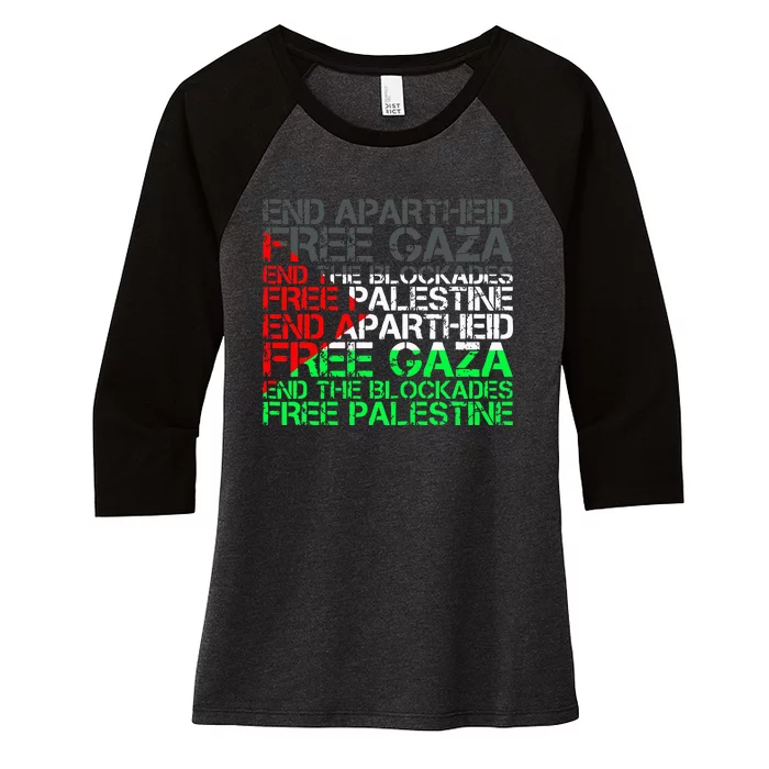 flag Free Palestine Arabic Palestine Gaza Jerusalem Women's Tri-Blend 3/4-Sleeve Raglan Shirt