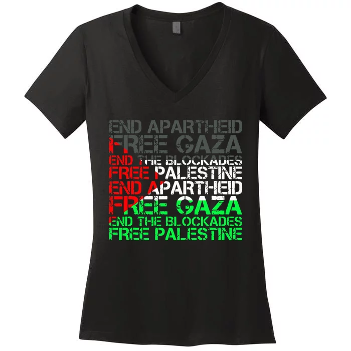 flag Free Palestine Arabic Palestine Gaza Jerusalem Women's V-Neck T-Shirt