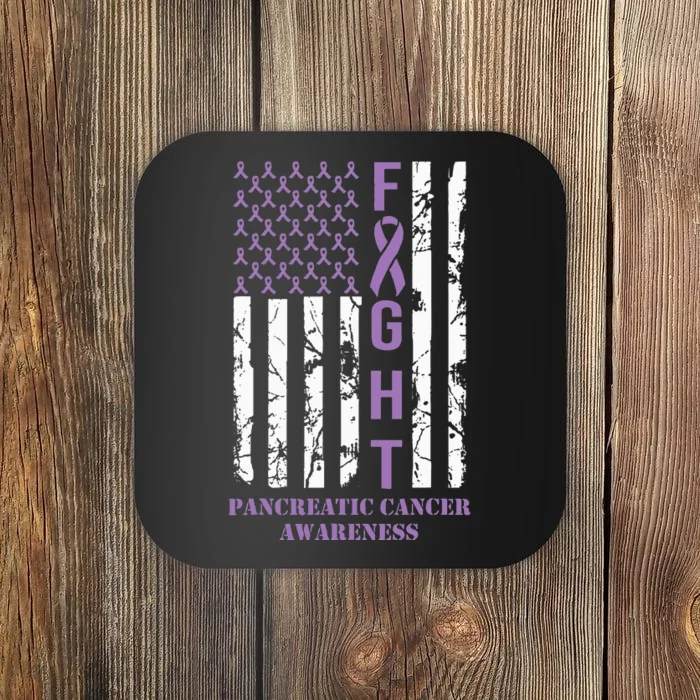 Fight Flag Purple Ribbon Support Pancreatic Cancer Awareness Coaster