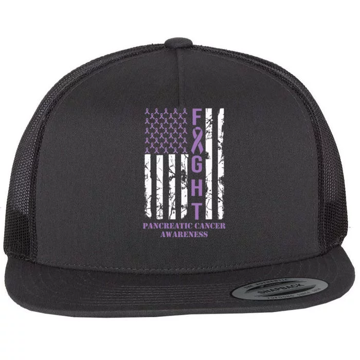 Fight Flag Purple Ribbon Support Pancreatic Cancer Awareness Flat Bill Trucker Hat