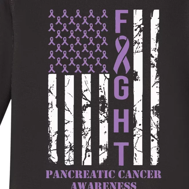 Fight Flag Purple Ribbon Support Pancreatic Cancer Awareness Baby Long Sleeve Bodysuit