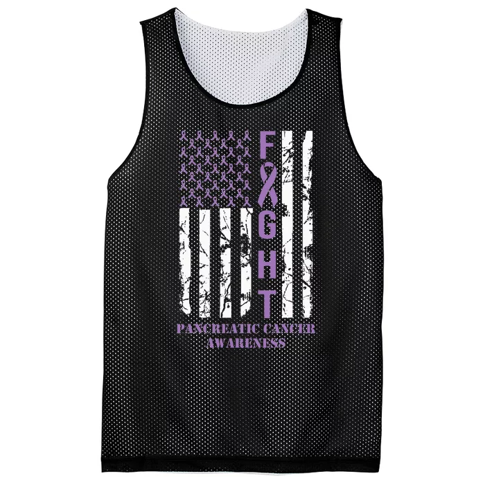 Fight Flag Purple Ribbon Support Pancreatic Cancer Awareness Mesh Reversible Basketball Jersey Tank