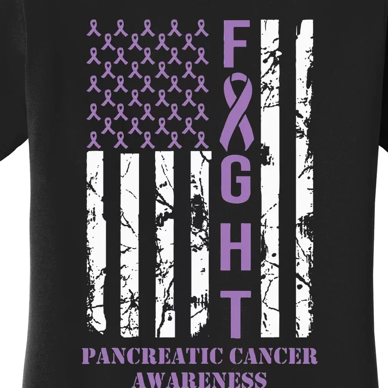 Fight Flag Purple Ribbon Support Pancreatic Cancer Awareness Women's T-Shirt