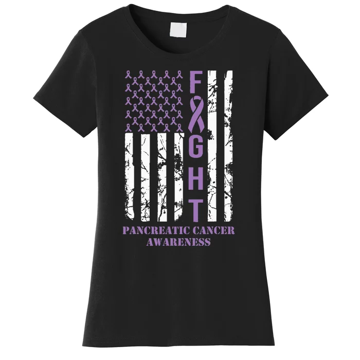 Fight Flag Purple Ribbon Support Pancreatic Cancer Awareness Women's T-Shirt