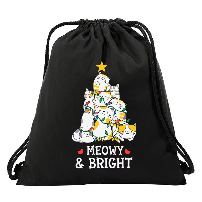 Festive Feline Pajamas Hilarious Christmas Tree Design Drawstring Bag