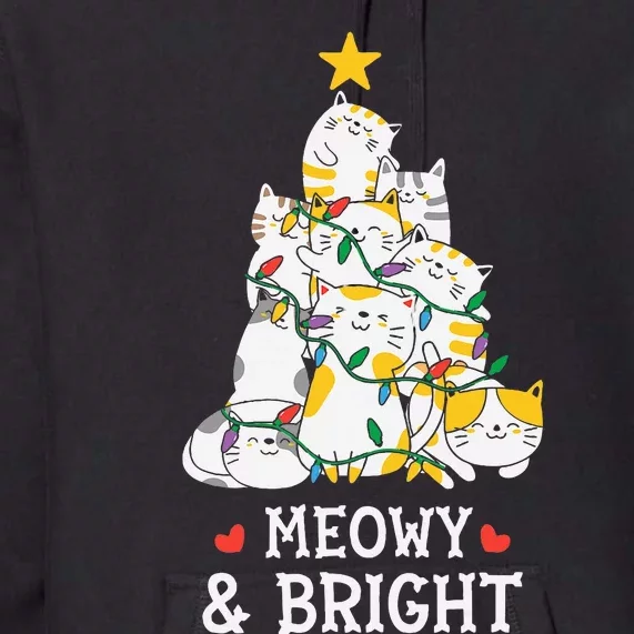 Festive Feline Pajamas Hilarious Christmas Tree Design Premium Hoodie