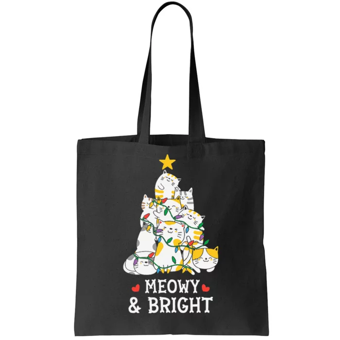 Festive Feline Pajamas Hilarious Christmas Tree Design Tote Bag