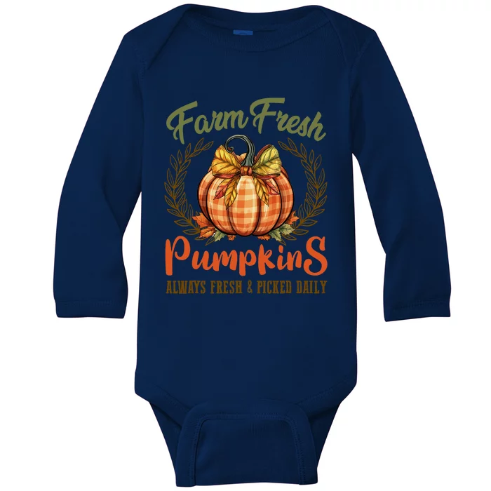 Farm Fresh Pumpkins Fun Autumn Halloween Thanksgiving Fall Baby Long Sleeve Bodysuit