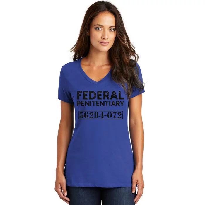 Fun Federal Prison Inmate Prisoner Number Halloween Costume Women's V-Neck T-Shirt