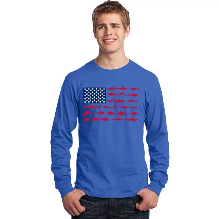 Funny Fishing Proud To Be American Gift Tall Long Sleeve T-Shirt