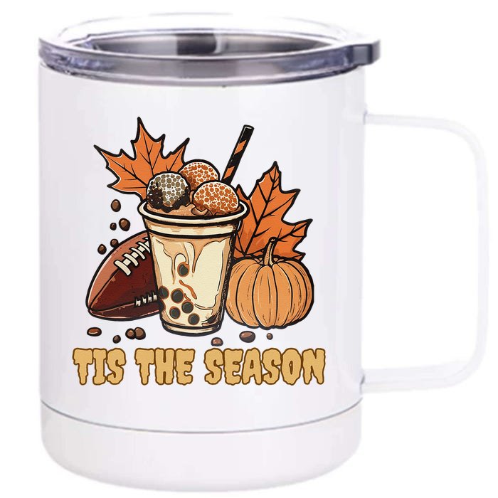 Fall Football Pumpkin Maple Leaf Thanksgiving Front & Back 12oz Stainless Steel Tumbler Cup