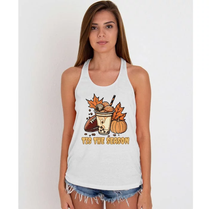 Fall Football Pumpkin Maple Leaf Thanksgiving Women's Knotted Racerback Tank