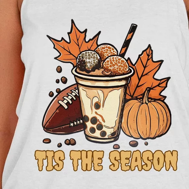 Fall Football Pumpkin Maple Leaf Thanksgiving Women's Knotted Racerback Tank