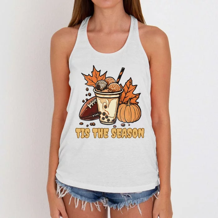 Fall Football Pumpkin Maple Leaf Thanksgiving Women's Knotted Racerback Tank