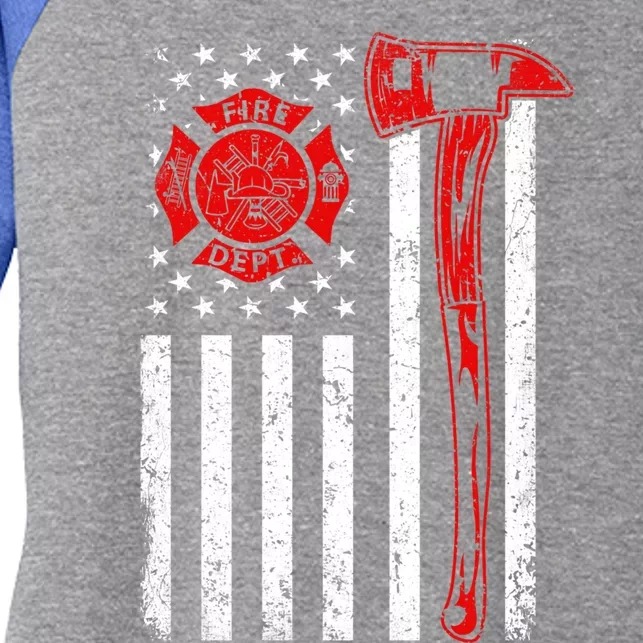 Firefighter Fire Patriotic Us American Flag Firefighting Gift Women's Tri-Blend 3/4-Sleeve Raglan Shirt