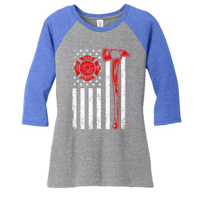 Firefighter Fire Patriotic Us American Flag Firefighting Gift Women's Tri-Blend 3/4-Sleeve Raglan Shirt