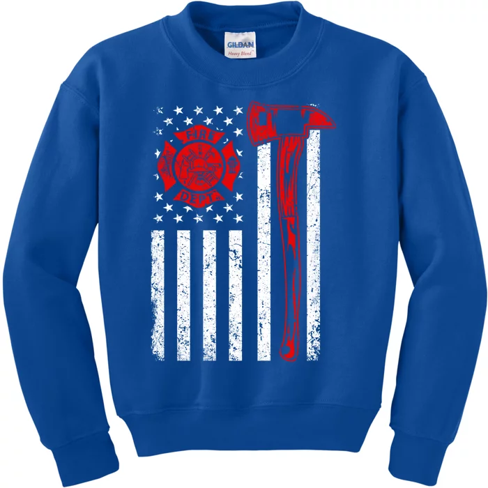 Firefighter Fire Patriotic Us American Flag Firefighting Gift Kids Sweatshirt