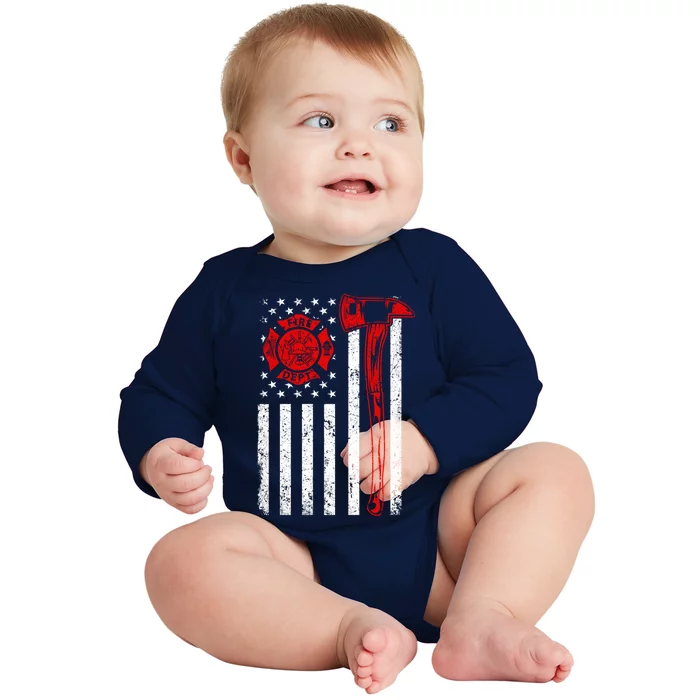 Firefighter Fire Patriotic Us American Flag Firefighting Gift Baby Long Sleeve Bodysuit