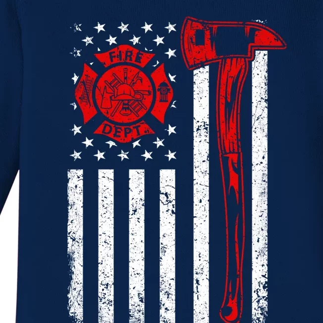 Firefighter Fire Patriotic Us American Flag Firefighting Gift Baby Long Sleeve Bodysuit