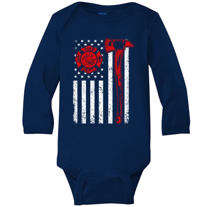 Firefighter Fire Patriotic Us American Flag Firefighting Gift Baby Long Sleeve Bodysuit