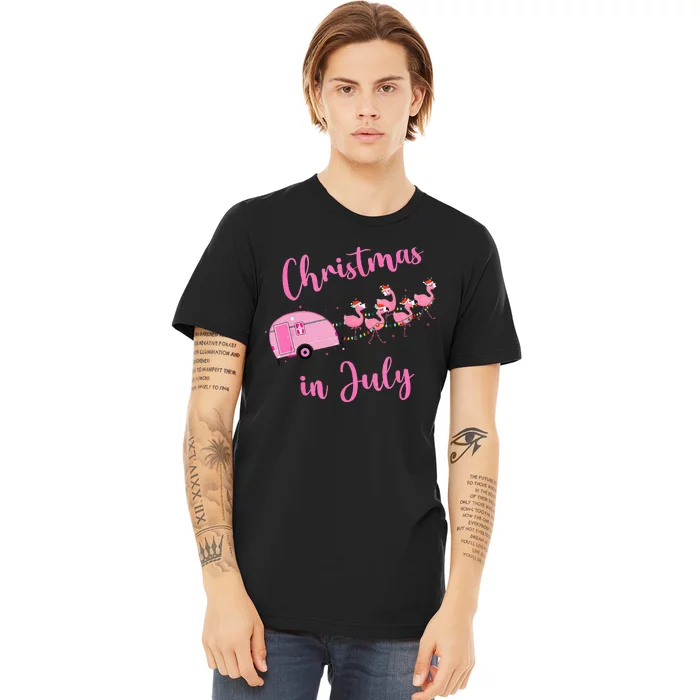 Funny Flamingo Pink Retro Camping Car Christmas In July Premium T-Shirt