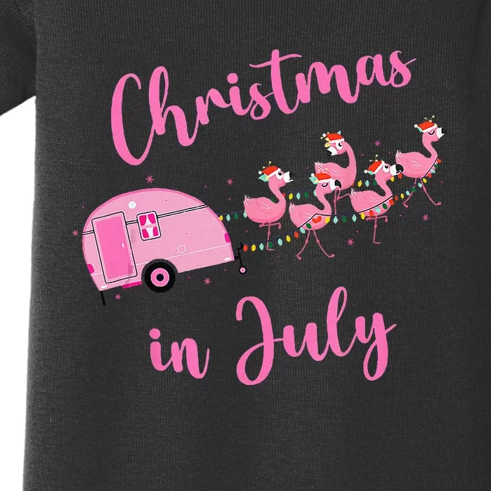 Funny Flamingo Pink Retro Camping Car Christmas In July Baby Bodysuit