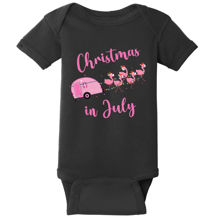 Funny Flamingo Pink Retro Camping Car Christmas In July Baby Bodysuit