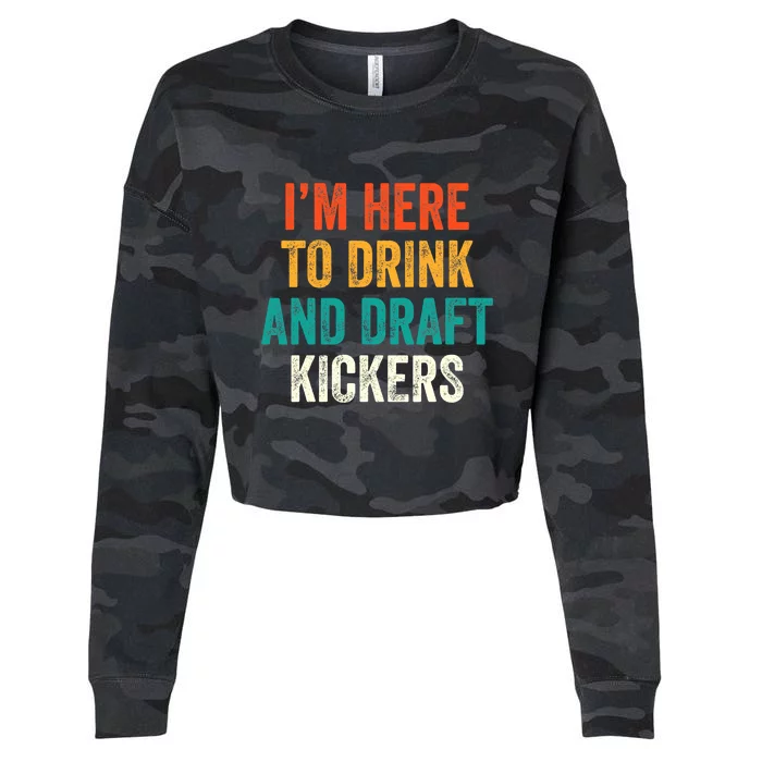 Fantasy Football Party Drink Draft Kickers Funny Sport Retro Cropped Pullover Crew