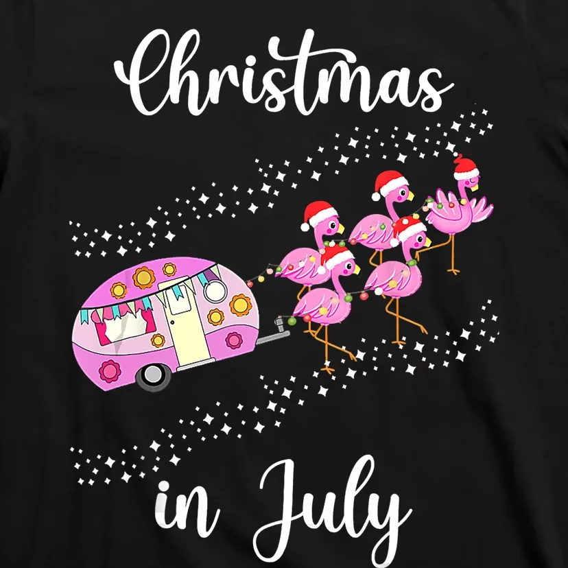 Funny Flamingo Pink Retro Camping Car Christmas In July T-Shirt