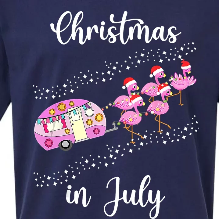 Funny Flamingo Pink Retro Camping Car Christmas In July Sueded Cloud Jersey T-Shirt