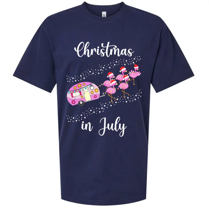 Funny Flamingo Pink Retro Camping Car Christmas In July Sueded Cloud Jersey T-Shirt